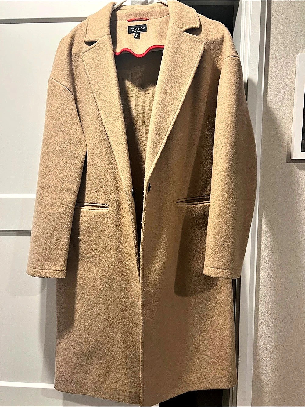 Topshop Long Coat with Wool in Camel US 6